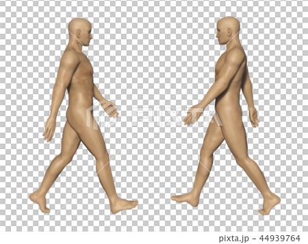 人体CG　男性　歩行　ウォーキング　横　マスク付き 44939764