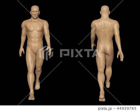 人体CG　男性　歩行　ウォーキング　前後　黒BG 44939765