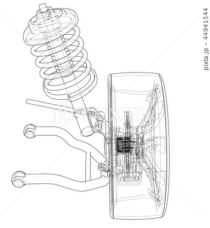 Car suspension with wheel tire and shock absorber Car suspension with wheel tire and shock absorber 44941544