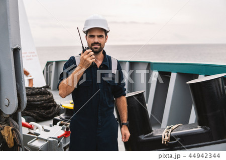 Marine Deck Officer or Chief mate on deck of vessel or ship 44942344