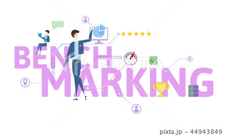 Benchmarking. Concept table with people, letters and icons. Colored flat vector illustration on 44943849