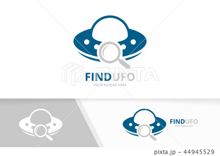 Vector UFO and loupe logo combination. Spaceship and magnifying symbol or icon. Unique alien and 44945529