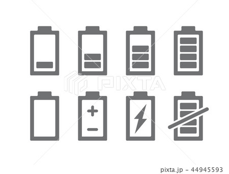Set of battery indicators icon. Charge level accumulator symbol and sign illustration on white 44945593