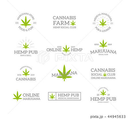 Set Of Retro Vintage Marijuana Leaf Hemp のイラスト素材