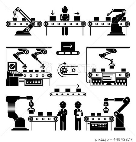 Conveyor production manufacturing line and workers vector icons Conveyor production manufacturing line and workers vector icons 44945877