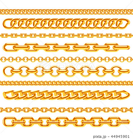 Realistic gold necklace chains vector brushes set 44945901