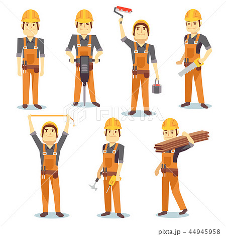 Construction engineering industrial workers working with building tools and equipment vector people Construction engineering industrial workers working with building tools and equipment vector people 44945958
