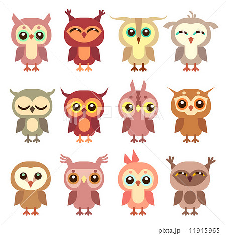 Cute Owl Vector Flat Characters Setのイラスト素材