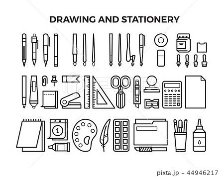 Office stationery and drawing tools line icons 44946217
