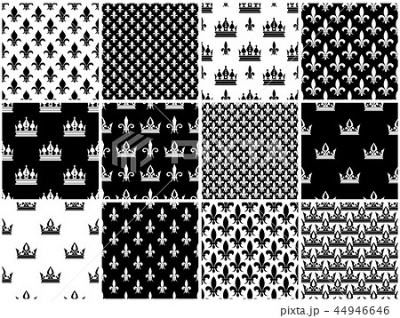 Vector crowns and fleur de lis seamless patterns set in black 44946646