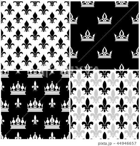 Vector crowns and fleur de lis seamless patterns set in black 44946657