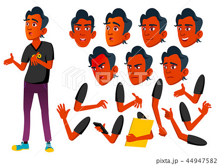 Teen Boy Vector. Teenager. Indian, Hindu. Asian. Funny, Friendship. Face Emotions, Various Gestures Teen Boy Vector. Teenager. Indian, Hindu. Asian. Funny, Friendship. Face Emotions, Various Gestures 44947582