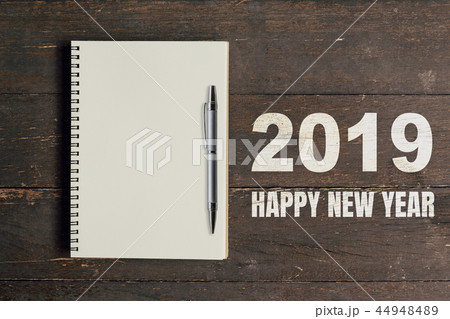 Numbers 2019 Happy New Year and notebook with pen 44948489