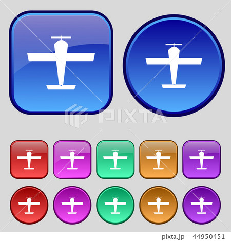 Plane icon sign. A set of twelve vintage buttons f 44950451