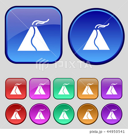 active erupting volcano icon sign. A set of twelve active erupting volcano icon sign. A set of twelve 44950541