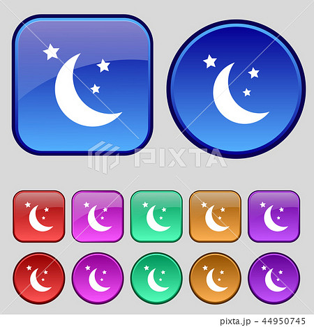 moon icon sign. A set of twelve vintage buttons fo 44950745