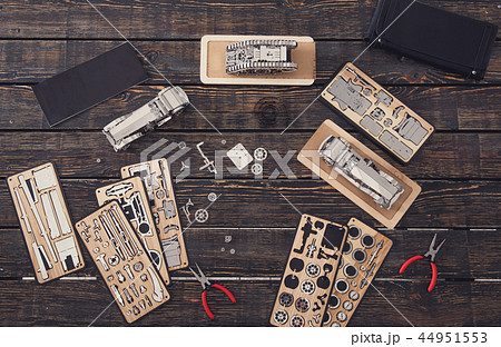 Top view of constructors placed on the wooden table Top view of constructors placed on the wooden table 44951553