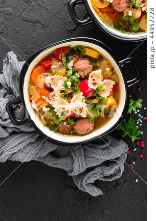 Italian minestrone soup with beef meatballs Italian minestrone soup with beef meatballs 44952728