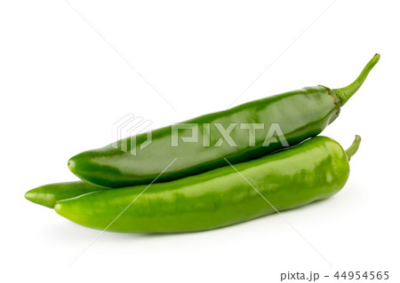 Three green peppers close up on a white. Isolated. 44954565