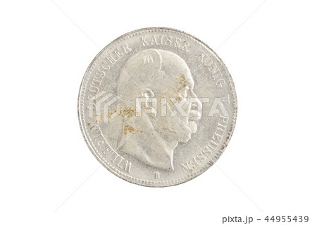 Old silver coin - German mark isolated on white Old silver coin - German mark isolated on white 44955439