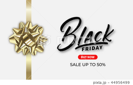 Black Friday. Banner for seasonal Black Friday sale. Design with lettering and gold gift bow 44956499