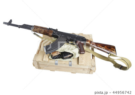 box of ammunition with AK rifle and ammunition 44956742