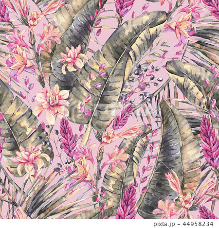 Exotic natural vintage watercolor seamless pattern of blooming o Exotic natural vintage watercolor seamless pattern of blooming o 44958234