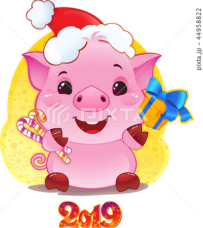 Pig with Gift Box for the New Year 2019. Pig with Gift Box for the New Year 2019. 44958822
