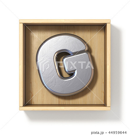 Silver metal letter G in wooden box 3D Silver metal letter G in wooden box 3D 44959644