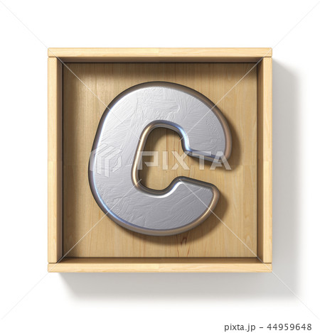 Silver metal letter C in wooden box 3D Silver metal letter C in wooden box 3D 44959648