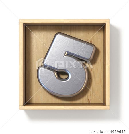 Silver metal number 5 FIVE in wooden box 3D 44959655