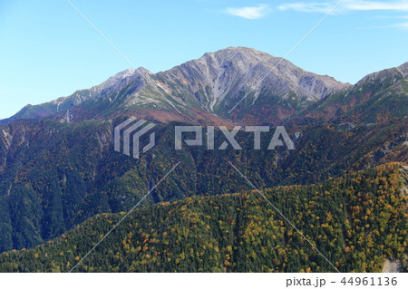 南アルプス塩見岳山頂への道　塩見小屋からの白峰三山　北岳、間ノ岳　三峰岳遠景 44961136