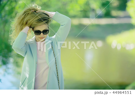 spring, female seasonal portrait / walk happy girl outdoors, spring mood girl 44964551