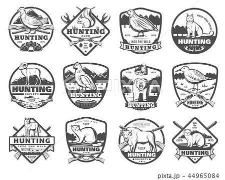 Hunt club wild animals and birds vector icons Hunt club wild animals and birds vector icons 44965084