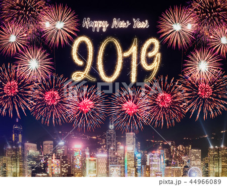Happy new year 2019 firework over cityscape 44966089