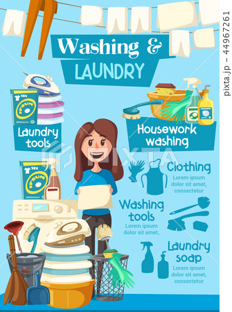 Laundry and washing home service vector poster Laundry and washing home service vector poster 44967261