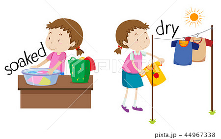 Opposite word of soaked and dry 44967338