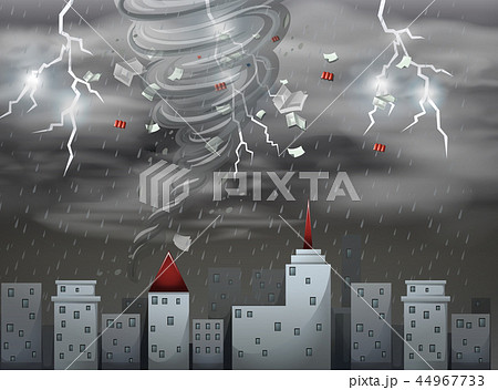 City scape tornado and storm scene City scape tornado and storm scene 44967733