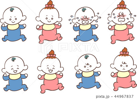 男の子の赤ちゃんと女の赤ちゃん 様々な表情とポーズのイラスト素材