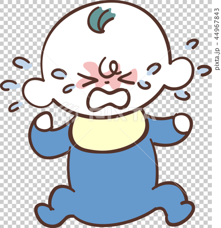 青い服を着た かわいい赤ちゃん 男の子 泣き顔のイラスト素材