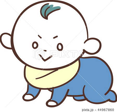 青い服を着た かわいい赤ちゃん 男の子 ハイハイのイラスト素材