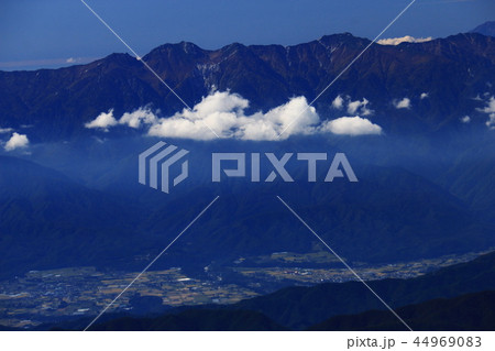 南アルプス塩見岳山頂からの　中央アルプス　空木岳　南駒ヶ岳　遠景　 44969083