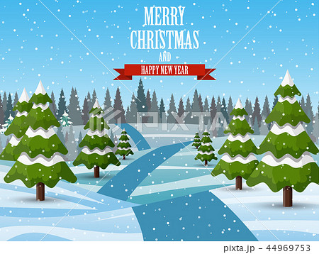 Christmas landscape background with snow and tree 44969753
