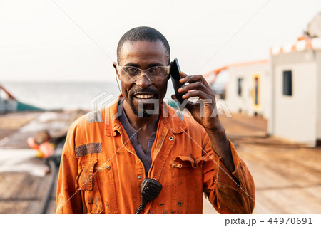 Marine Deck Officer or Chief mate on deck of vessel or ship 44970691