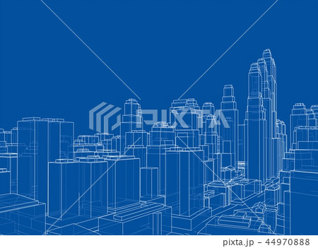 Wire-frame City, Blueprint Style. Vector 44970888