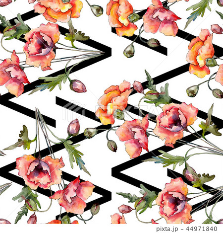 Watercolor red bouquet of poppy flower. Floral botanical flower. Seamless background pattern. Watercolor red bouquet of poppy flower. Floral botanical flower. Seamless background pattern. 44971840
