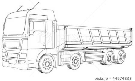 Semi-trailer dump truck sketch isolated on white background 44974833