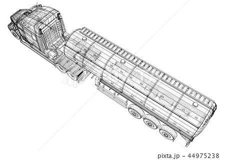 Large truck tanker with trailer. Isolated on grey background. Tracing illustration of 3d. EPS 10 44975238