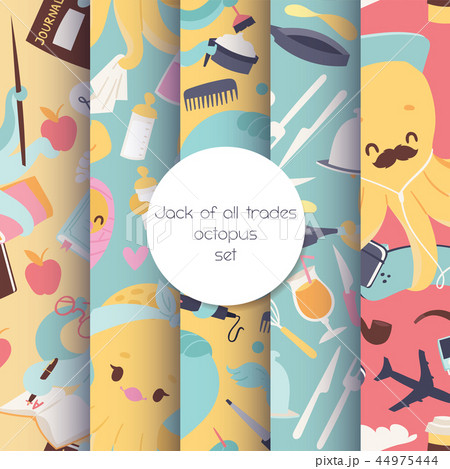 Octopus cartoon character seamless pattern vector illustration. Multitasking and being workaholic 44975444