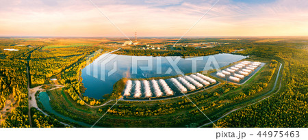 Gas power plant, splash cooling pool. Aerial view 44975463